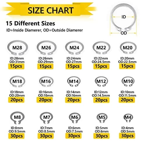 IEAWISL 325 PCS External Snap Rings M4-M28 | 304 Stainless Steel C-Clips for Moving Parts thumbnail 4