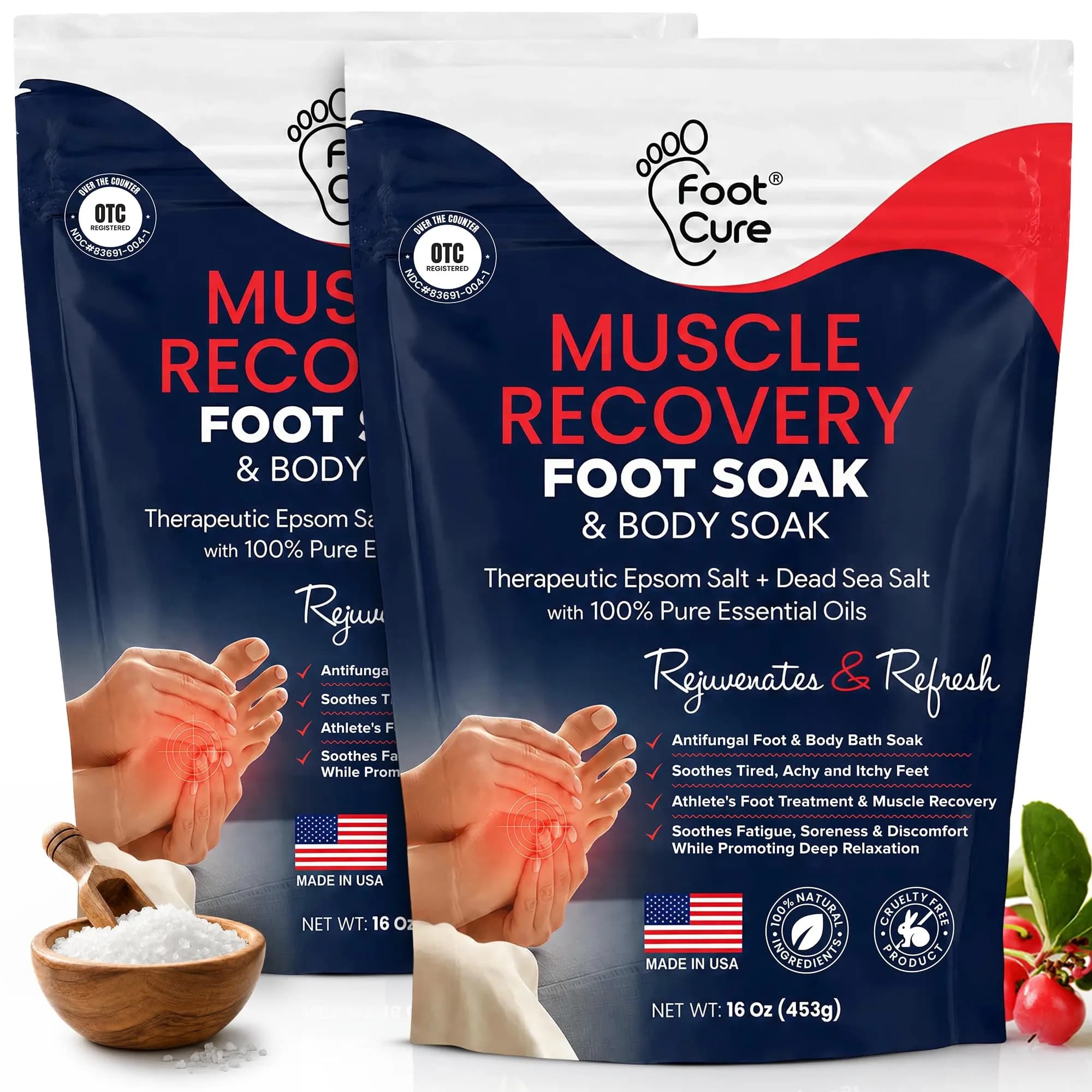 FOOT CURE Tea Tree Oil Epsom Salt Foot Soak 473ml (16 Fl Oz) | Softens Calluses & Refreshes Tired Feet — Muscle Care / 16 Ounce
