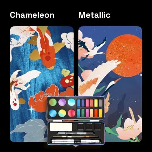 ARTISTRO Metallic Watercolor Paint Set with Palette & Brush Pens - 18 Color | High-Quality Artist Watercolors thumbnail 5