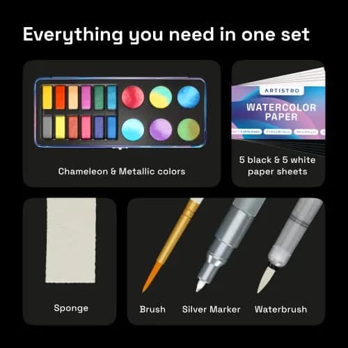 ARTISTRO Metallic Watercolor Paint Set with Palette & Brush Pens - 18 Color | High-Quality Artist Watercolors thumbnail 2