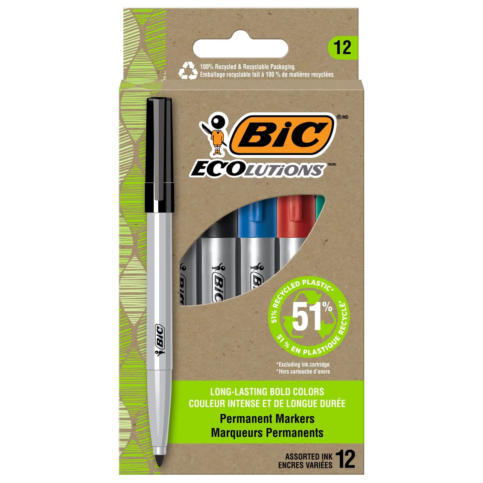 BIC Ecolutions Fine Permanent Markers 12-Count Assorted Colours | Eco-Friendly, Precise & Long-Lasting - main product image
