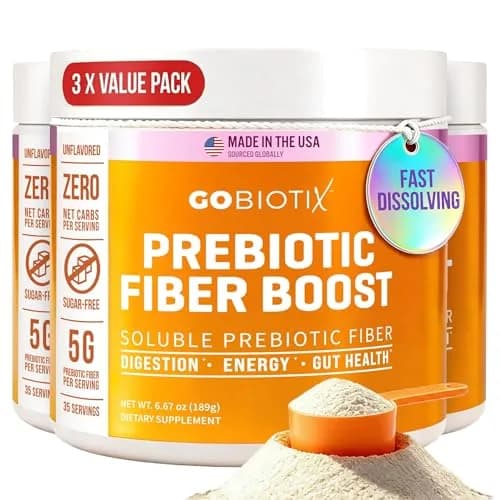 GOBIOTIX Fiber Supplement Powder with Prebiotics for Digestive Health and GLP-1 Support, Soluble Fiber for Gut Health & Debloat, Keto, Vegan, Gluten & Sugar Free, 35 Servings (3 Pack) thumbnail 1