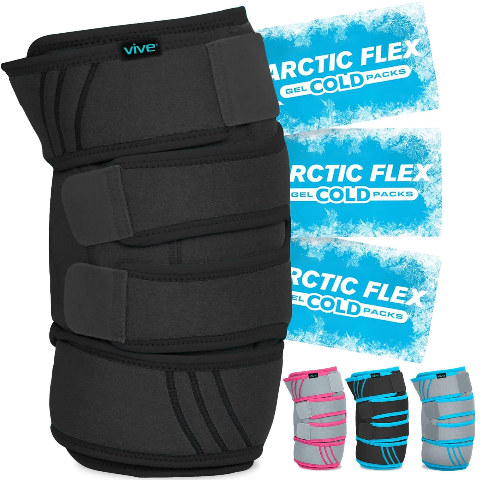 Vive Knee Ice Pack Wrap (2 Pack) - Cold/Hot Gel Compression Brace for Pain Relief — Black