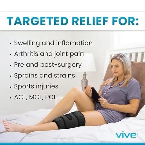 Vive Knee Ice Pack Wrap - Cold/Hot Gel Compression Brace for Pain Relief | Adjustable, Reusable, Latex-Free thumbnail 3