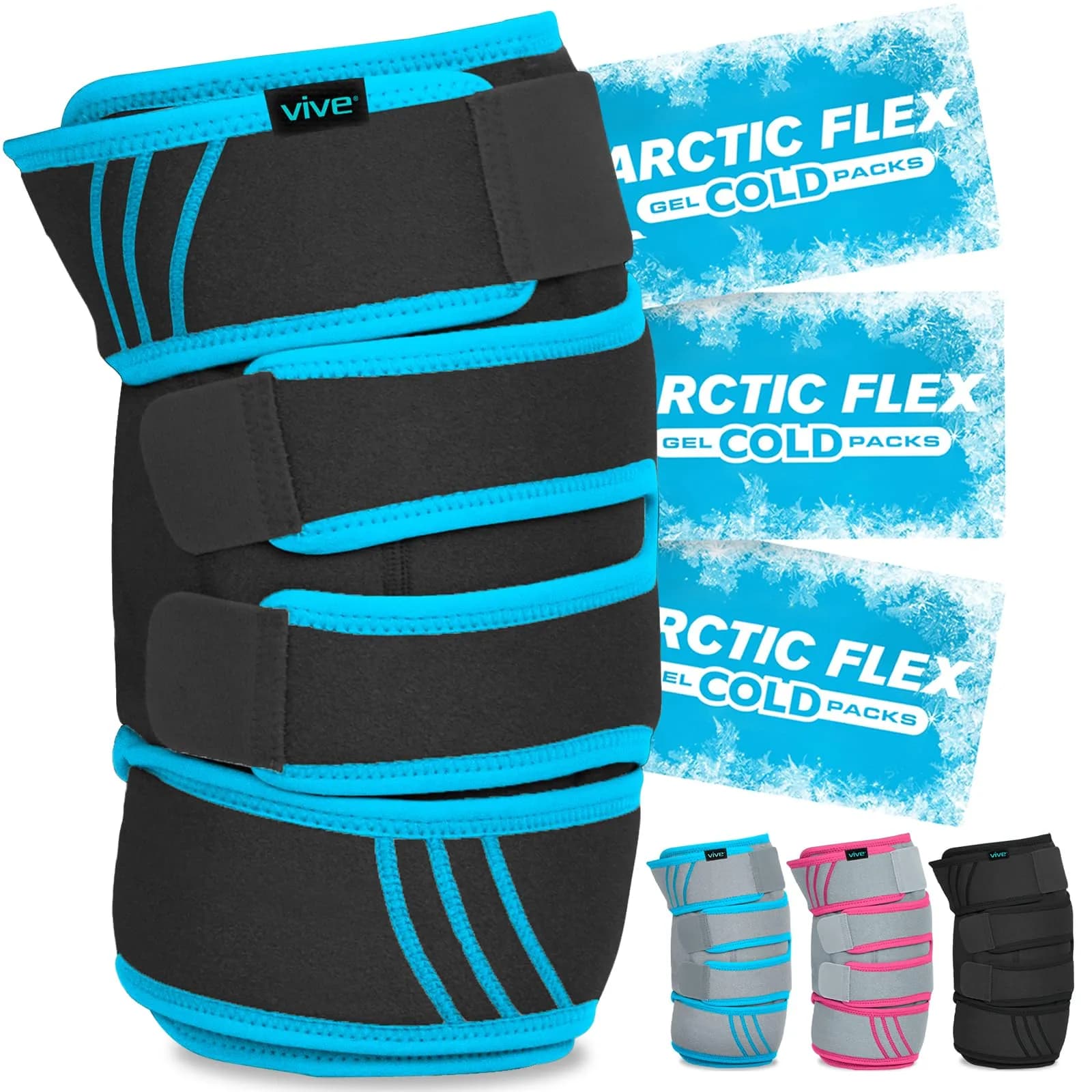 Vive Knee Ice Pack Wrap (2 Pack) - Cold/Hot Gel Compression Brace for Pain Relief — Black & Blue