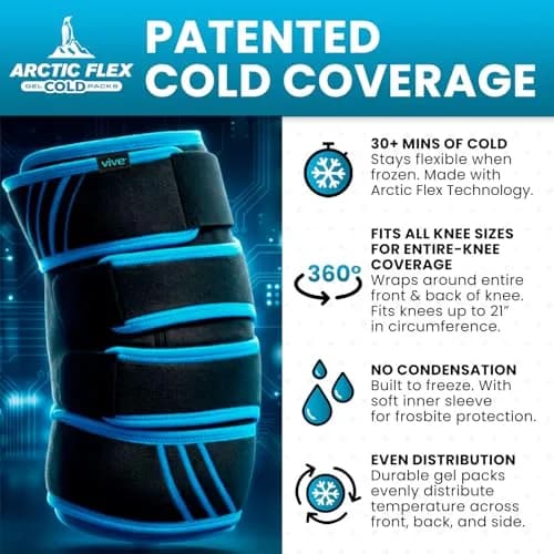 Vive Knee Ice Pack Wrap - Cold/Hot Gel Compression Brace for Pain Relief | Reversible, Adjustable, Breathable thumbnail 2