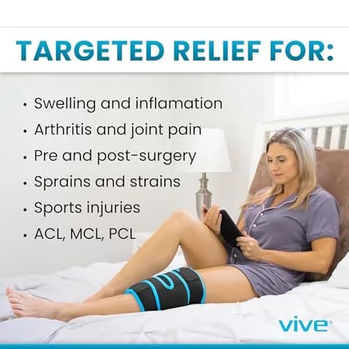 Vive Knee Ice Pack Wrap - Cold/Hot Gel Compression Brace for Pain Relief | Reversible, Adjustable, Breathable thumbnail 3