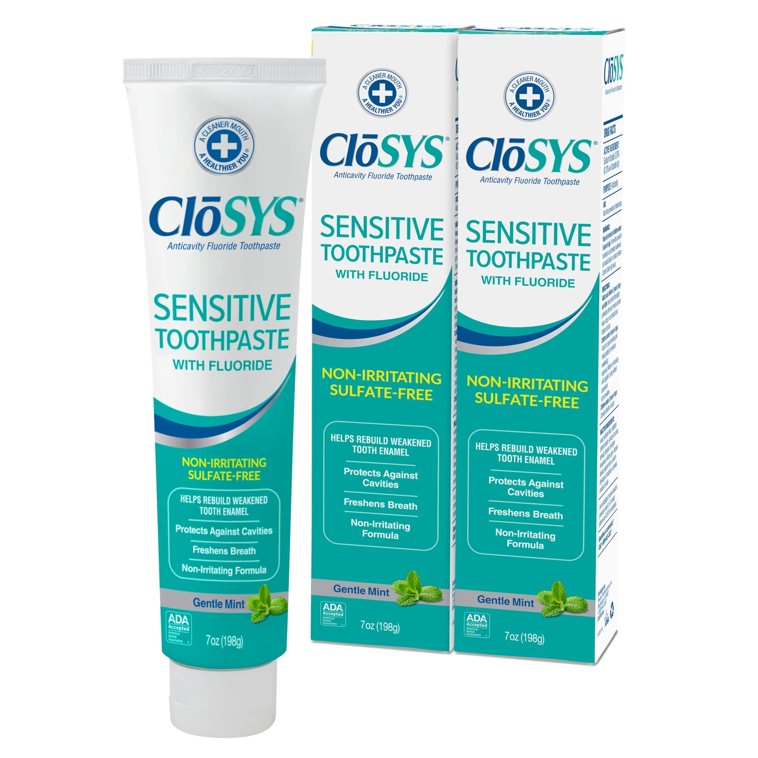 CloSYS SLS Free Toothpaste with Fluoride, 7 Ounce (198 g) Gentle Mint | Cavity Protection & Fresh Breath — 2-Pack