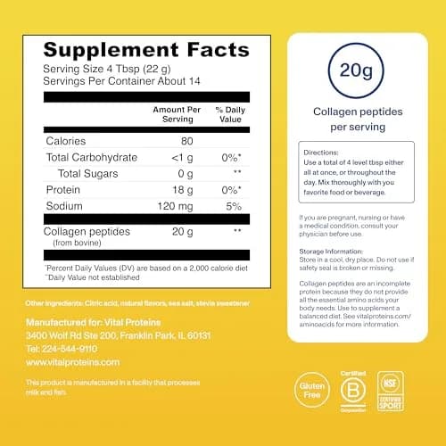 Vital Proteins Collagen Peptides Powder Lemon 11oz (312g) | Supports Hair, Skin, Joints & Bones thumbnail 6