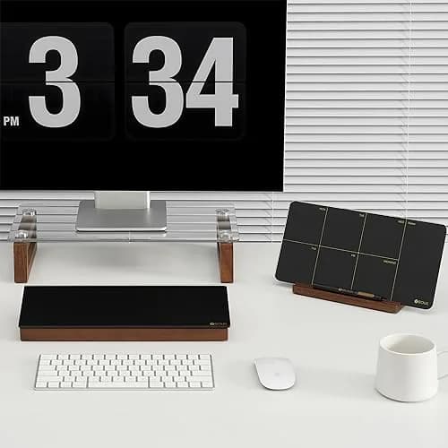 YEOUX Desktop Black Glass Dry Erase Board with Wood Organizers | Small Office Desk Whiteboard with Drawer thumbnail 6