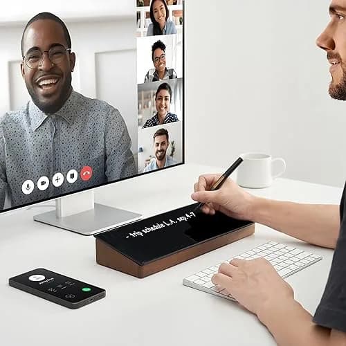 YEOUX Desktop Black Glass Dry Erase Board with Wood Organizers | Small Office Desk Whiteboard with Drawer thumbnail 3