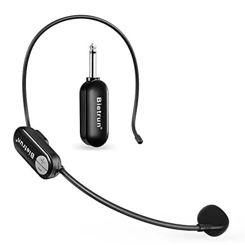 Bietrun Wireless Microphone Headset with 1/4'' Plug & Dual Mics | UHF 165ft Range, Rechargeable 6-Hr Battery, Black thumbnail 1