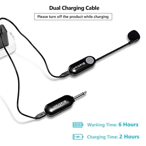 Bietrun Wireless Microphone Headset with 1/4'' Plug & Dual Mics | UHF 165ft Range, Rechargeable 6-Hr Battery, Black thumbnail 4