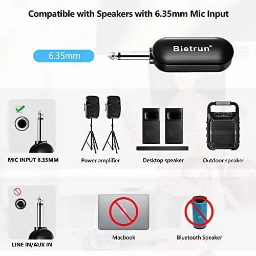 Bietrun Wireless Microphone Headset with 1/4'' Plug & Dual Mics | UHF 165ft Range, Rechargeable 6-Hr Battery, Black thumbnail 6