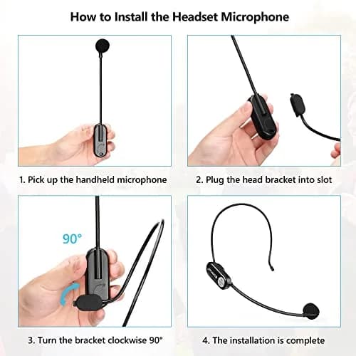 Bietrun Wireless Microphone Headset with 1/4'' Plug & Dual Mics | UHF 165ft Range, Rechargeable 6-Hr Battery, Black thumbnail 7