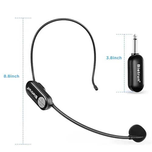 Bietrun Wireless Microphone Headset with 1/4'' Plug & Dual Mics | UHF 165ft Range, Rechargeable 6-Hr Battery, Black thumbnail 9