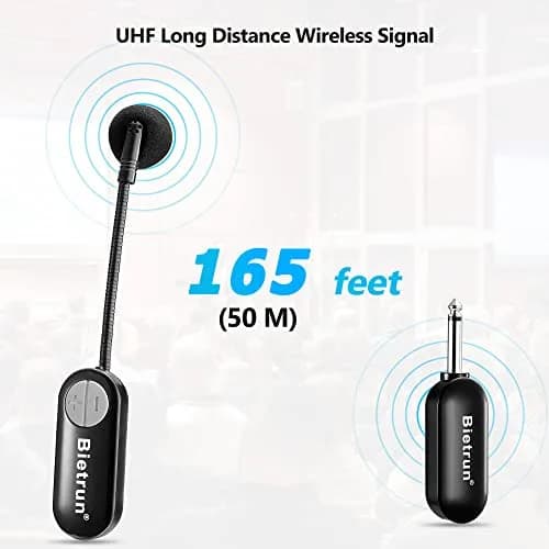 Bietrun Wireless Microphone Headset with 1/4'' Plug & Dual Mics | UHF 165ft Range, Rechargeable 6-Hr Battery, Black thumbnail 2