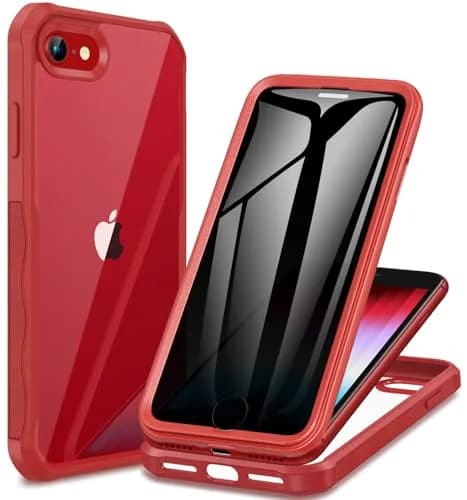 CENHUFO Privacy Case for iPhone SE 2022/2020, 8, 7 Red | Full Body 360° Protection with Built-in Privacy Screen thumbnail 1