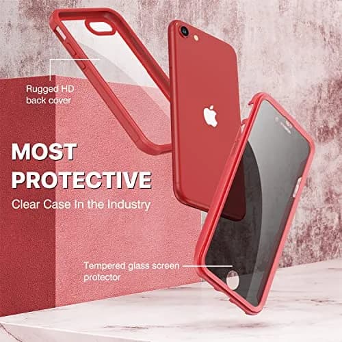 CENHUFO Privacy Case for iPhone SE 2022/2020, 8, 7 Red | Full Body 360° Protection with Built-in Privacy Screen thumbnail 3