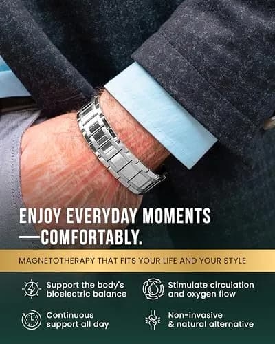 MagnetRX® 3X Strength Titanium Magnetic Bracelet for Men (Silver) 23.11 cm (9.1 inches) | Triple Strength Relief thumbnail 2