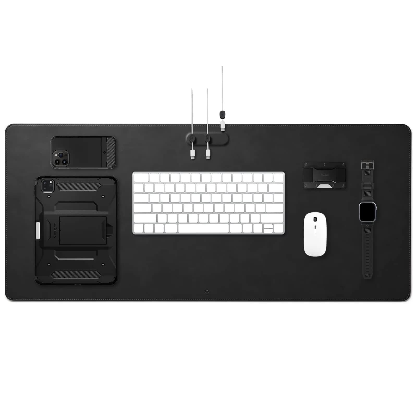 Spigen PU Leather Desk Pad 35.4"x15.7" | Water-Resistant Vegan Leather Desk Protector — Black (Magnetic)