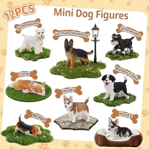 EYSCOTA 12PCS Dog Figurines Playset, Realistic Detailed Plastic Puppy Figures, Hand Painted Mini Dog Figures Toy Set Cake Toppers Easter Egg Birthday Gift for Kids Toddlers thumbnail 6