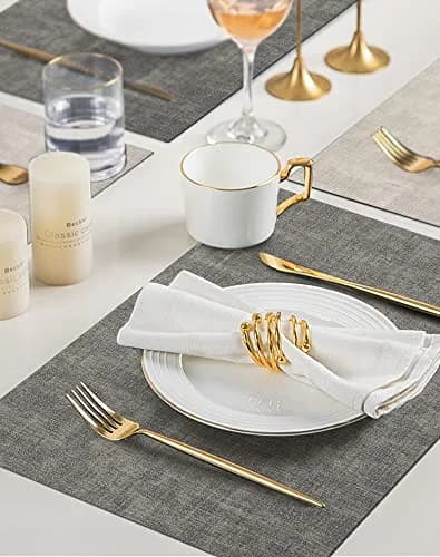 SUEH DESIGN Leather Placemats Set of 6, Light Grey & Smoky Grey | Reversible Non-Slip Table Mats for Dining Kitchen Parties thumbnail 8