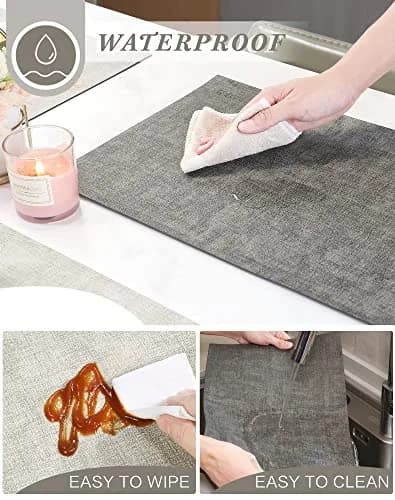 SUEH DESIGN Leather Placemats Set of 6, Light Grey & Smoky Grey | Reversible Non-Slip Table Mats for Dining Kitchen Parties thumbnail 3
