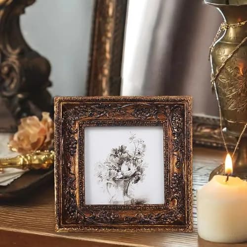 SIKOO Small Vintage 3×3 Picture Frame Antique Ornate | Gold Bronze Finish, Wall & Tabletop Display thumbnail 2