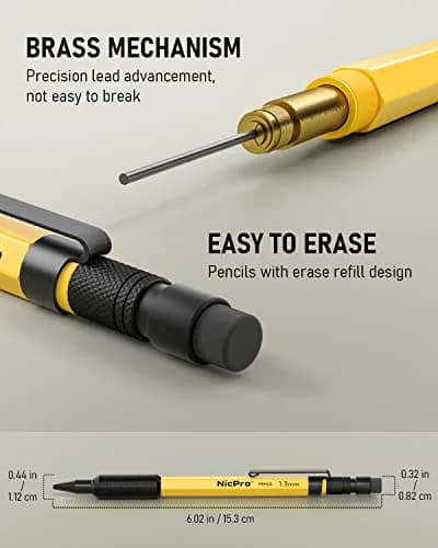 Nicpro 1.3mm Mechanical Pencil Set with 48 Lead Refills & Erasers | Durable Metal Barrel for Writing & Drawing thumbnail 4