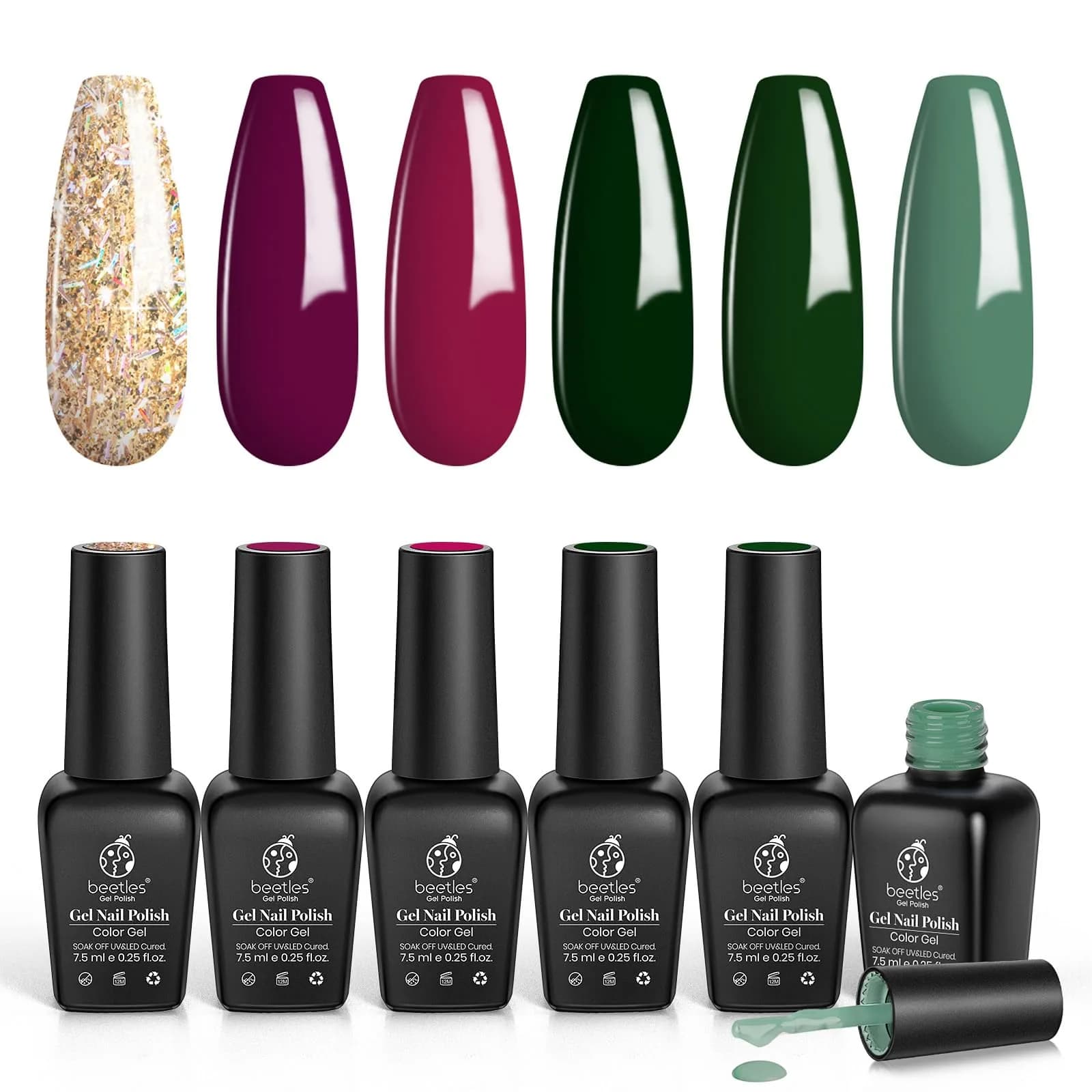 Beetles Gel Polish Set - That Girl Routine 6 Colors 7.5ml (0.25 Fl Oz) | Soak-Off UV/LED Curing Nail Art Kit — B-Burgundy Purple | Tipsy Jazz