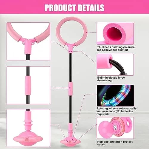 Chridark Ankle Skip Ball with Flash Wheel, Pink | Portable Foldable Toy for Kids & Adults thumbnail 4