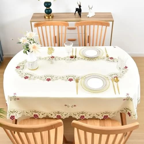 Wolkemer Jacquard Floral Embroidered Oval Tablecloth 60 x 84 inch | Elegant Rustic Style for Home & Events thumbnail 3