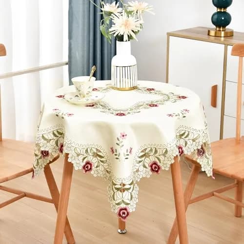 Wolkemer Jacquard Floral Embroidered Square Tablecloth 33 x 33 inch | Elegant Floral Design for Home & Events thumbnail 1