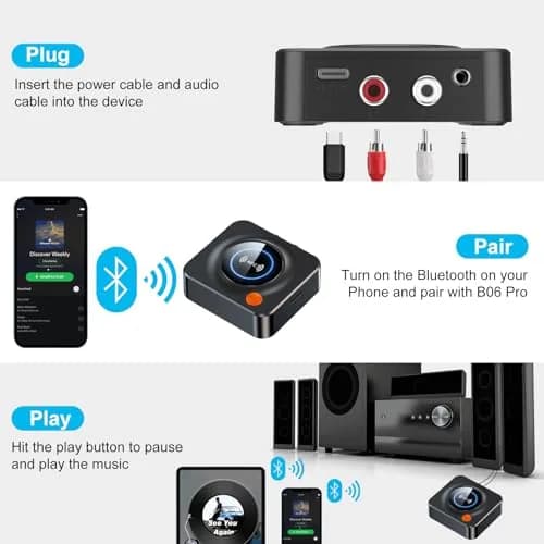 eppfun Bluetooth 5.3 Receiver with NFC & TF Card Slot, 3.5mm AUX/RCA Wireless Audio Adapter for Home Stereo Systems, 10m Range thumbnail 4