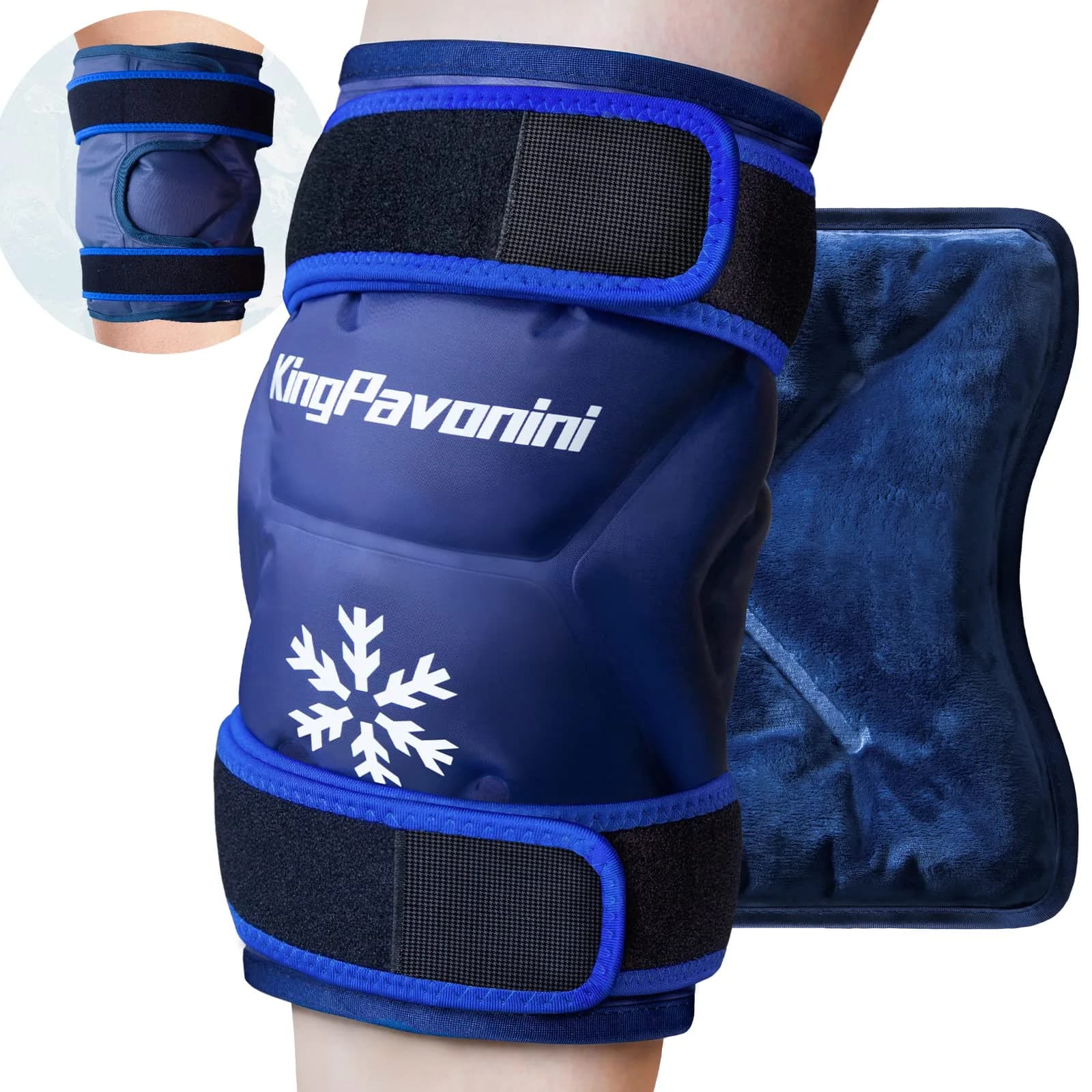 KingPavonini XXL Knee Ice Pack Wrap Around Entire Knee | Large Cold Therapy for Pain Relief & Swelling — Blue