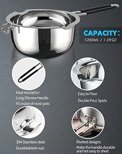 Marsheepy 1200ml Chocolate Melting Pot with 2800ml Stainless Steel Pot | Rust-Proof 304 Steel, Dishwasher Safe thumbnail 3