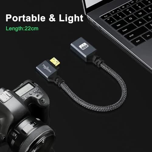 Twozoh Mini HDMI to HDMI Female Adapter Cable Left Angled 90°Degree Supports 4K/60Hz, 1080p 0.6FT | Stable Transmission thumbnail 6