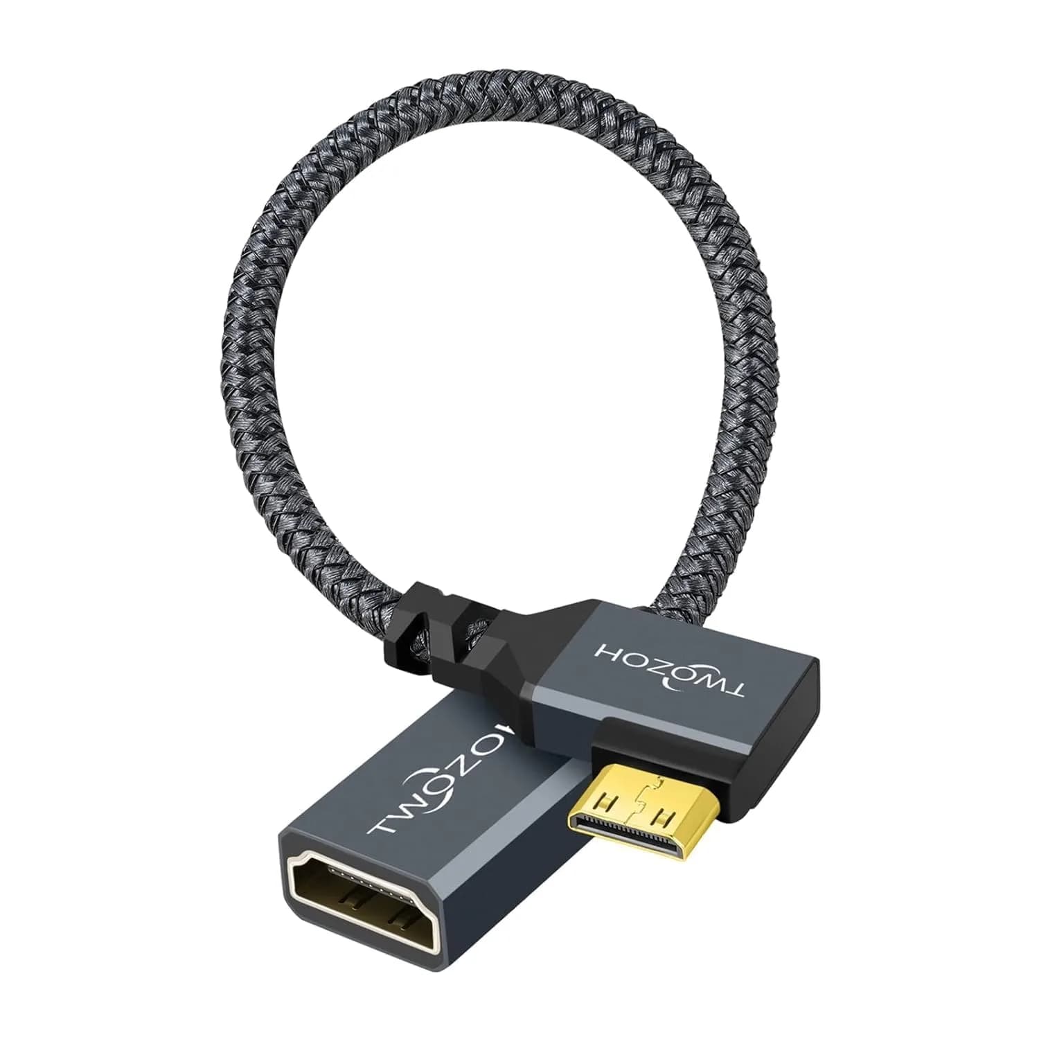 Twozoh Mini HDMI to HDMI Adapter 20cm (0.6FT) | Supports 4K@60Hz, 1080P, 3D — Left Angled / 0.6FT
