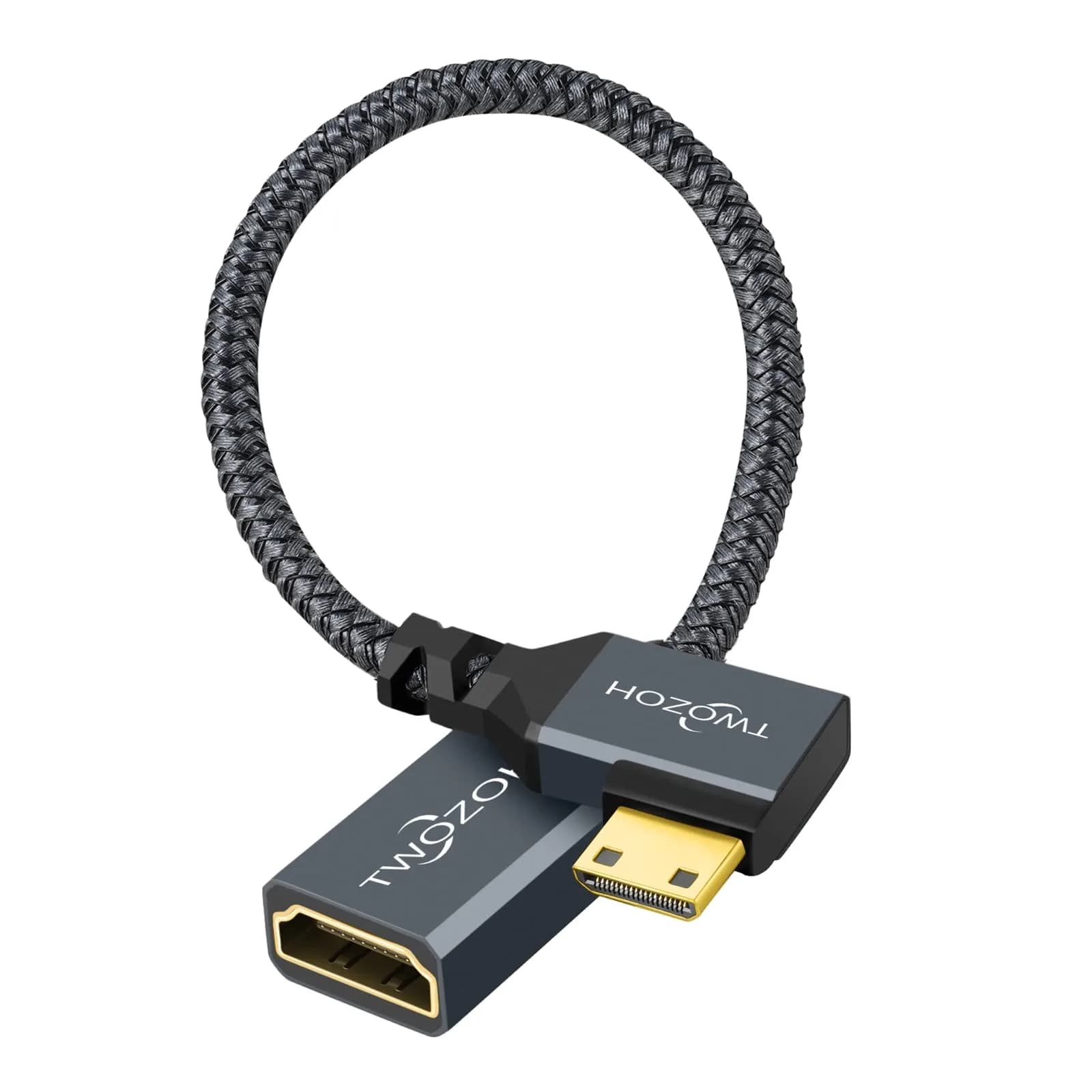 Twozoh Mini HDMI to HDMI Adapter 20cm (0.6FT) | Supports 4K@60Hz, 1080P, 3D — Right Angled / 0.6FT