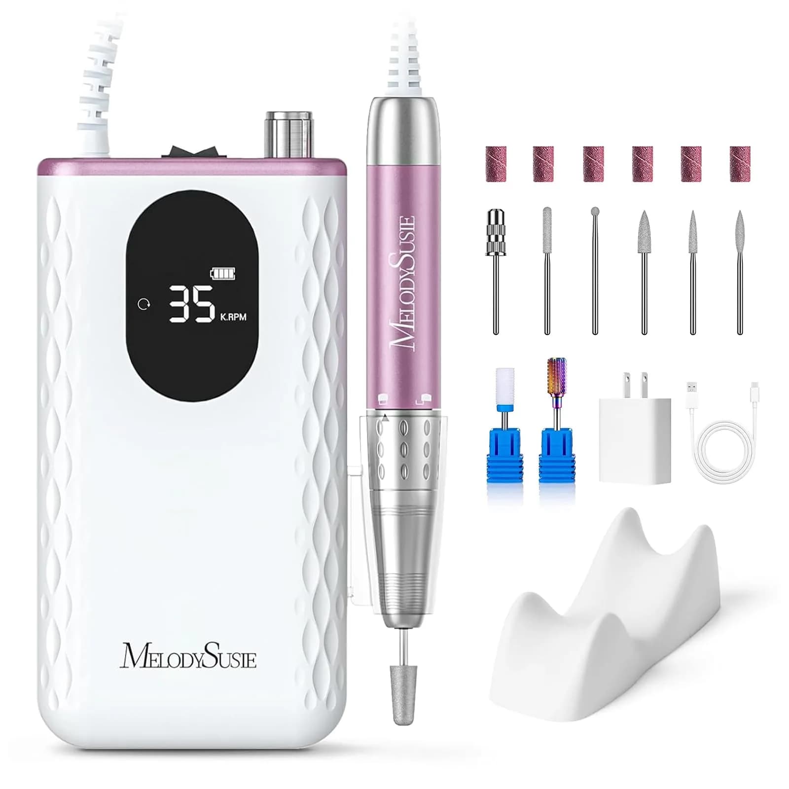 MelodySusie MM400C Cordless Nail Drill 35,000 RPM | 15+ Hour Battery Life, 400 gf·cm Torque, Low Heat & Vibration — Rose Gold