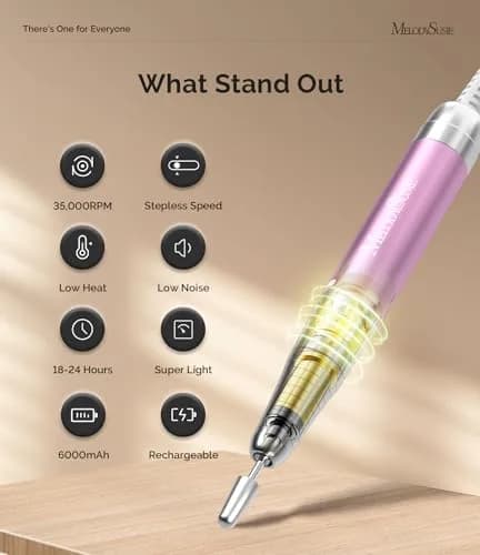 MelodySusie MM400D Cordless Nail Drill 35,000 RPM Rose Gold | Professional E-File for Manicures & Pedicures thumbnail 3