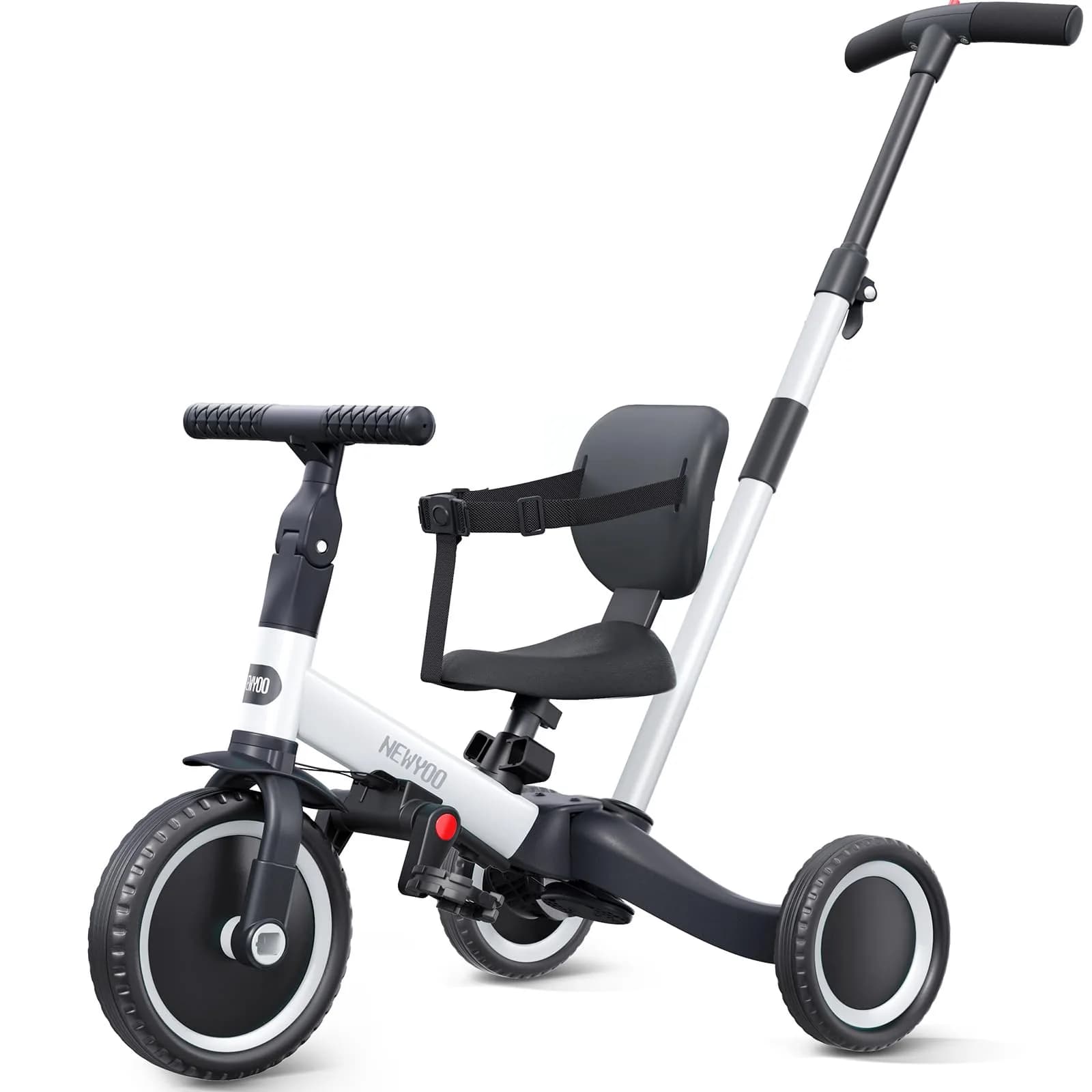 newyoo TR007 5-in-1 Tricycle for Toddlers 1-3 Years | ASTM & EN188 Approved Carbon Steel Frame — White