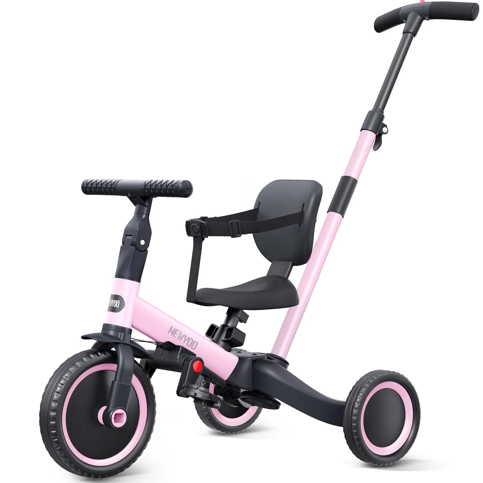 newyoo TR007 5-in-1 Tricycle for Toddlers 1-3 Years | ASTM & EN188 Approved Carbon Steel Frame — Pink