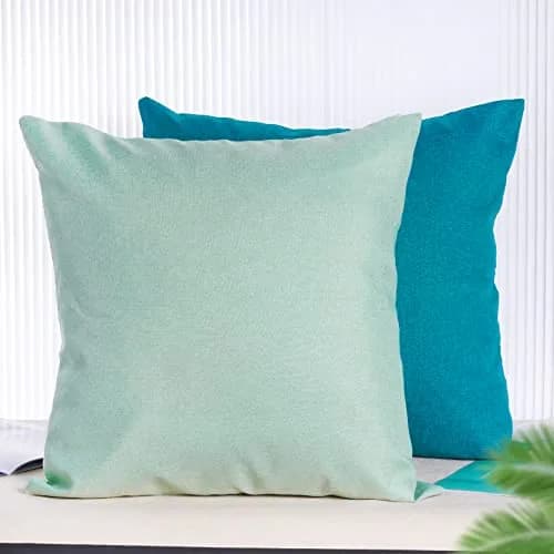 yeabwps Pack of 4 Decorative Outdoor Waterproof Throw Pillow Covers ONLY Square Garden Cushion Cases for Patio, Couch, Tent and Sofa, 18 x 18 Inches (Blue-Green, Blue, Green, Light Green) thumbnail 4