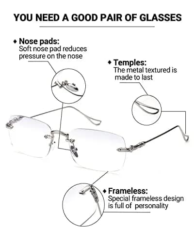 TERAISE Frameless Metal Reading Glasses for Men/Women Blue Light Blocking | Stylish & Durable (142mm width, 37mm lens height) thumbnail 4