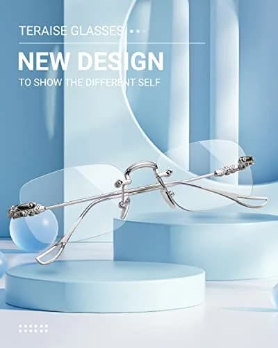 TERAISE Frameless Metal Reading Glasses for Men/Women Blue Light Blocking | Stylish & Durable (142mm width, 37mm lens height) thumbnail 2