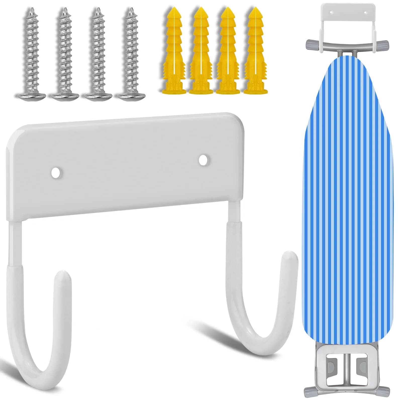 RIUOTA Wall Mount Ironing Board Hanger in White | Space-Saving Laundry Organizer - main product image