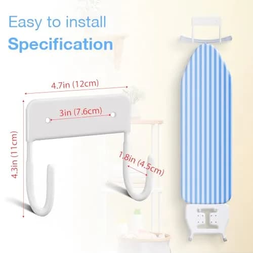 RIUOTA Wall Mount Ironing Board Hanger in White | Space-Saving Laundry Organizer thumbnail 3