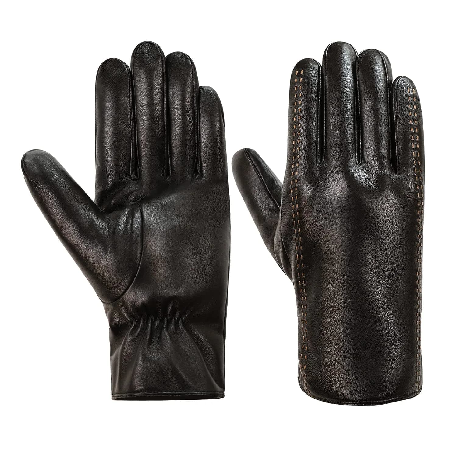 MaxW Sheepskin Leather Gloves for Men, Winter Warm Touchscreen, Black, Size L — Black Thicken / L: 9.5"(9"-9.5")